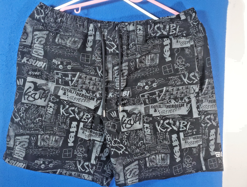 Ksubi Mash Up Walk Shorts Mens 36-38 Black All Over Print Graffiti Thick Shorts